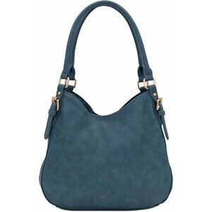 Women's Blue Lightweight Top Handles Zipper Closure Leather Medium Hobo Bag